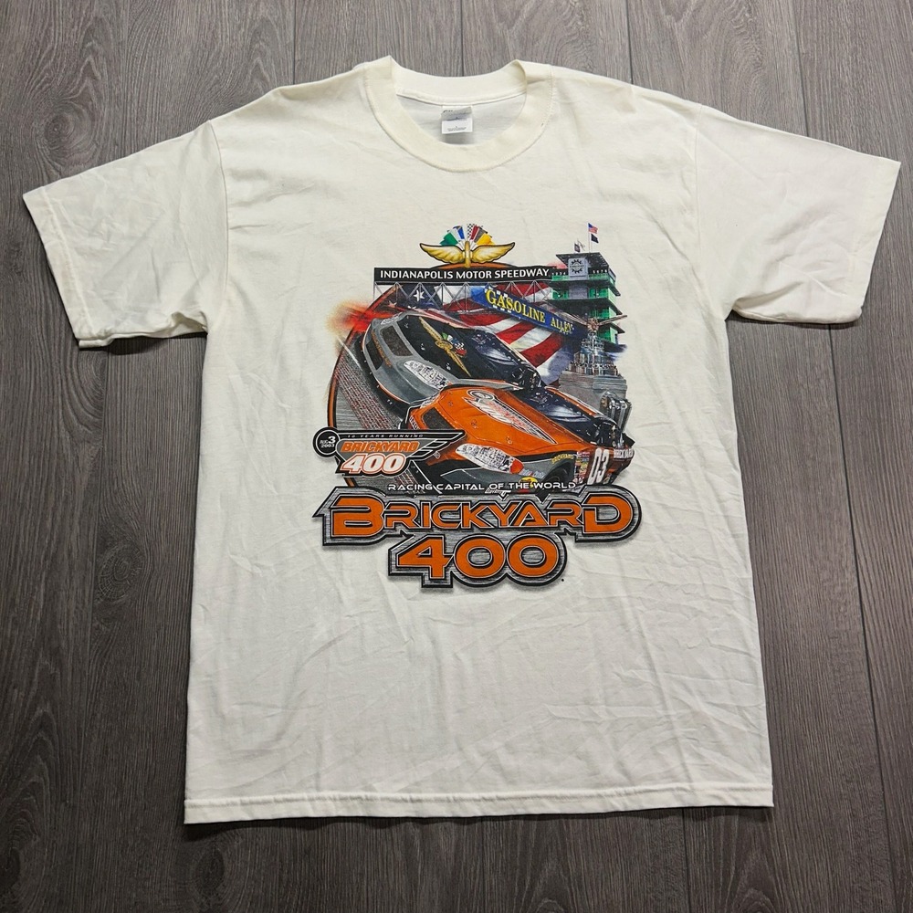 Vintage 2003 Brickyard 400 NASCAR T-Shirt Mens L White Indianapolis 500 Y2K Tee